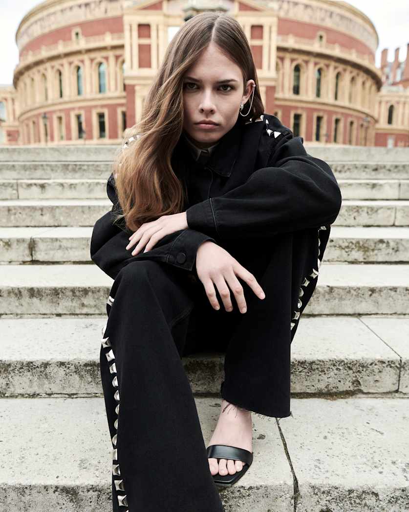 all saints Piper Studded Denim Jacket Black