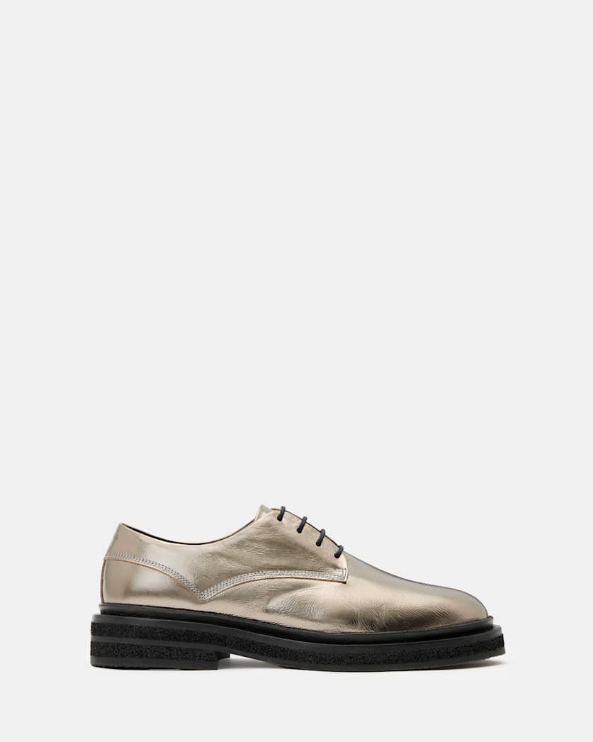 all saints Escher Metallic Leather Lace Up Shoes Gunmetal Grey