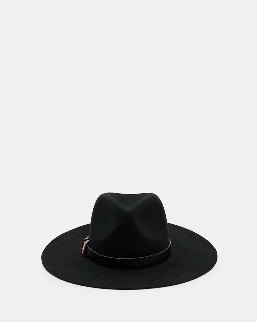 all saints Addison Wool Buckle Fedora Hat BLACK/WARM BRASS