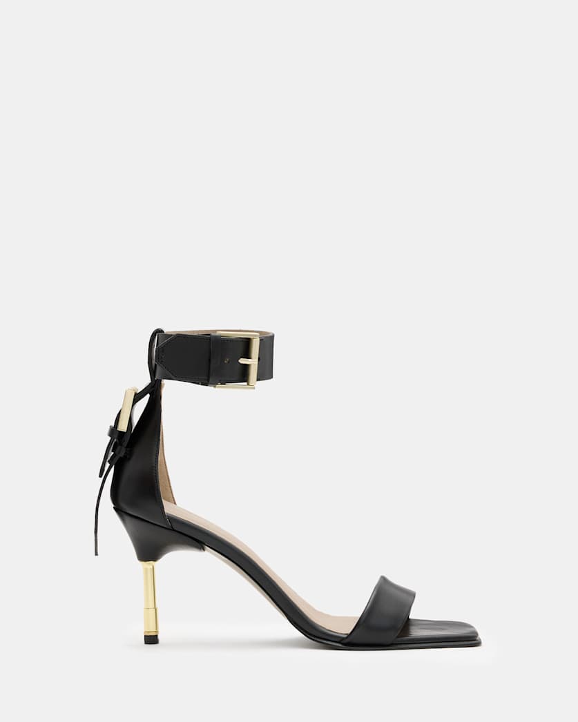 all saints Noir Square Toe Heeled Sandal Black