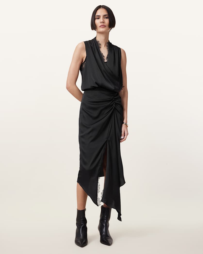 Abi Lace Trim Draped Midi Dress