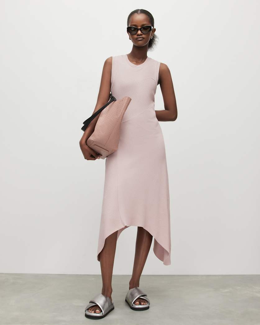 Gia Asymmetrical Ribbed Midi Dress