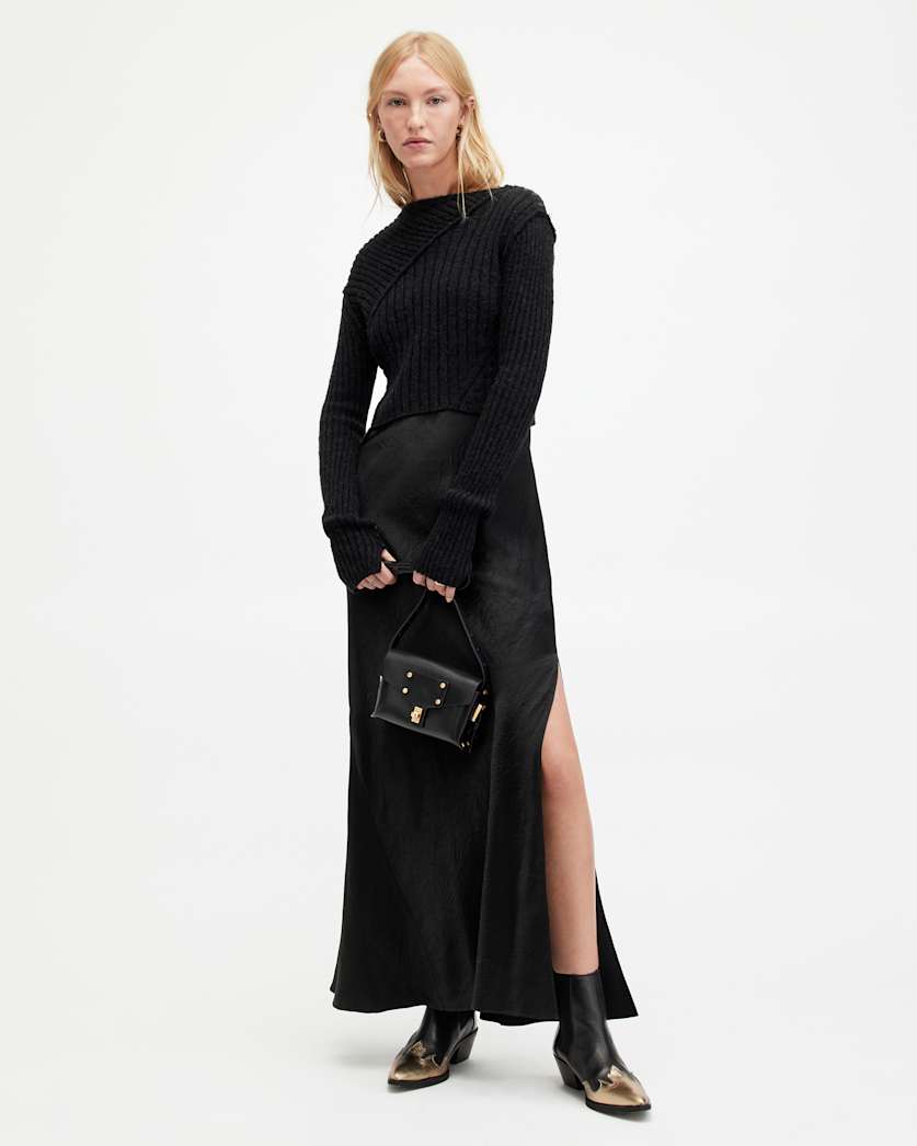 all saints Amos 2-In-1 Satin Maxi Dress Black