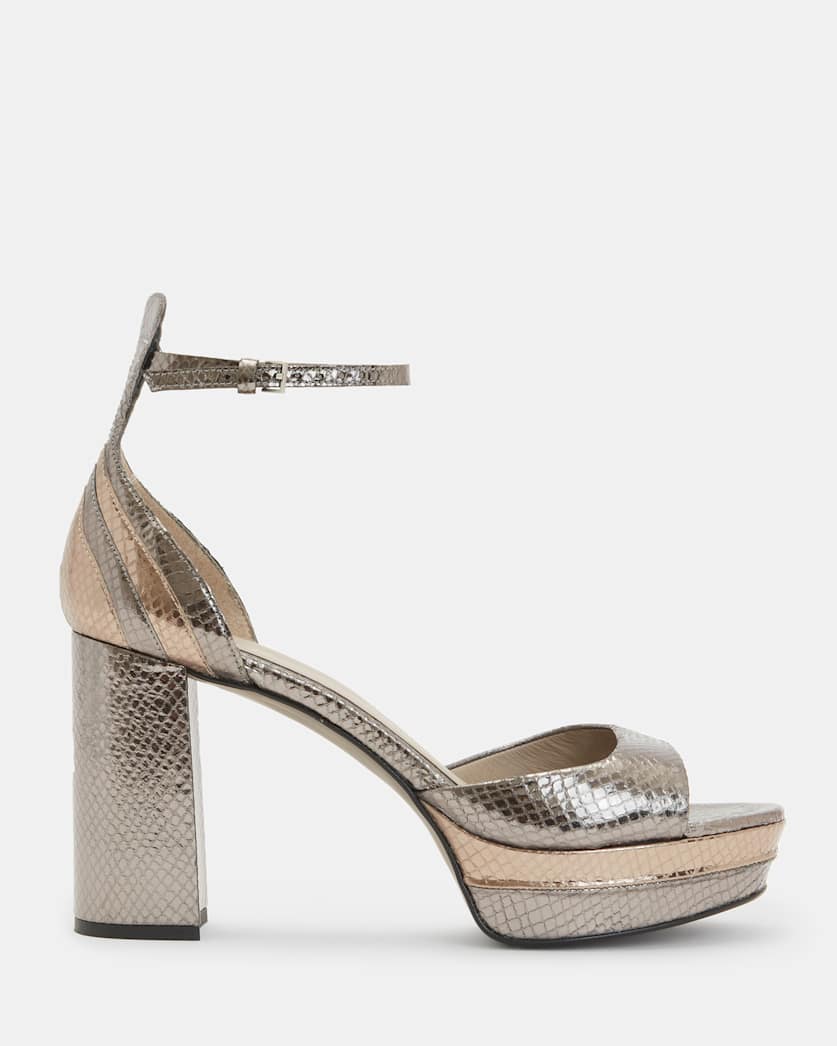 Tia Metallic Leather Open Platform Heels