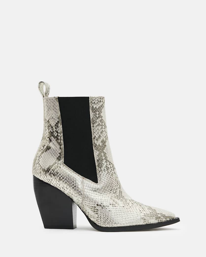 all saints Ria Pointed Snake Leather Boots Metallic Gold