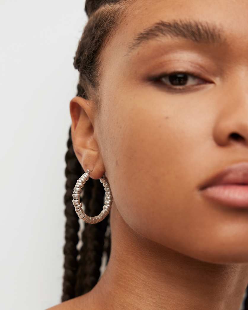 all saints Hana Beaded Hoop Earrings Warm Silver