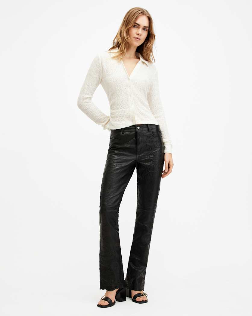 Pearson Slim Fit Raw Hem Leather Trousers
