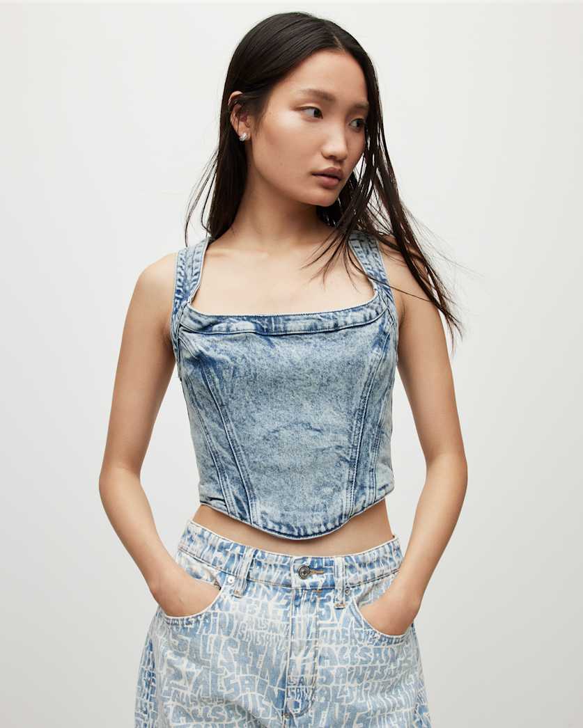 Charli Denim Cropped Corset Top