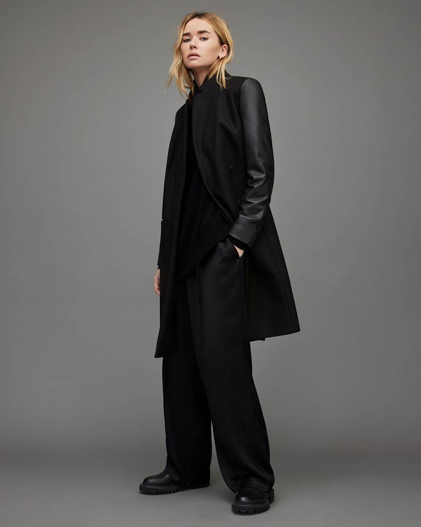 Sidney Leather Sleeve Cashmere Mix Coat