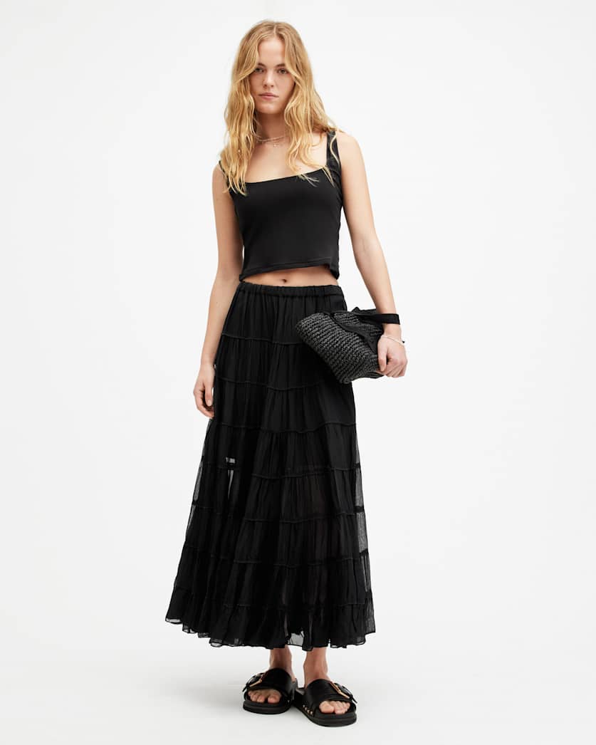 Eva Elasticated Waist Tiered Maxi Skirt