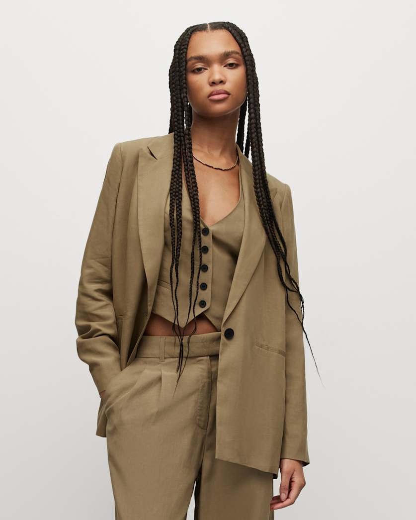 all saints Yolanda Lyn Linen Blend Blazer LIGHT KHAKI BROWN
