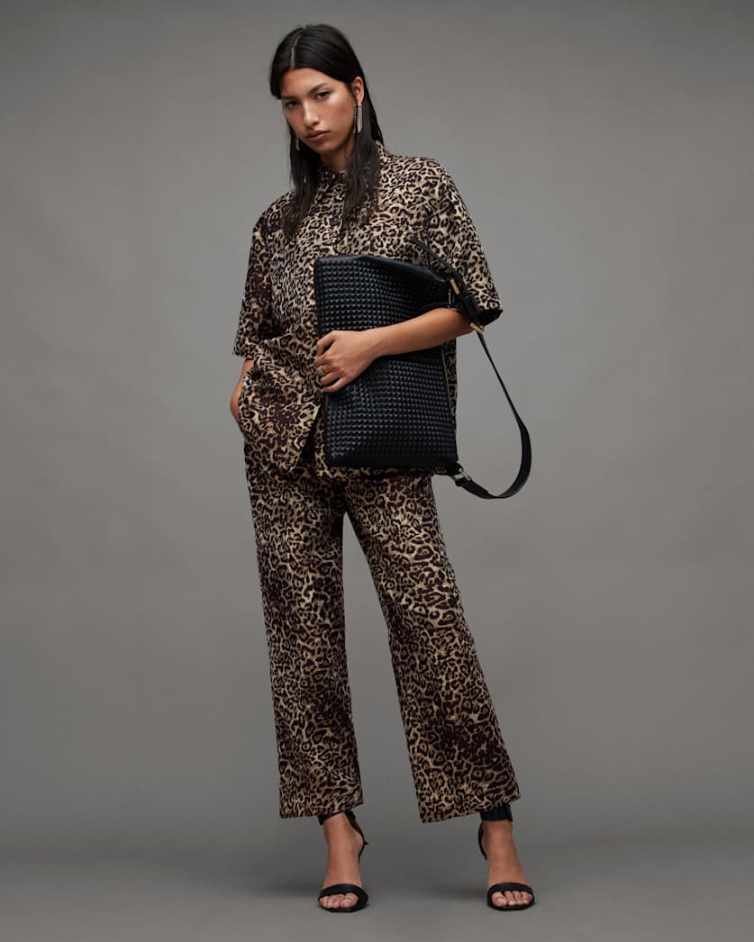 all saints Jemi Leopard Print Relaxed Fit Pants Leopard Gold