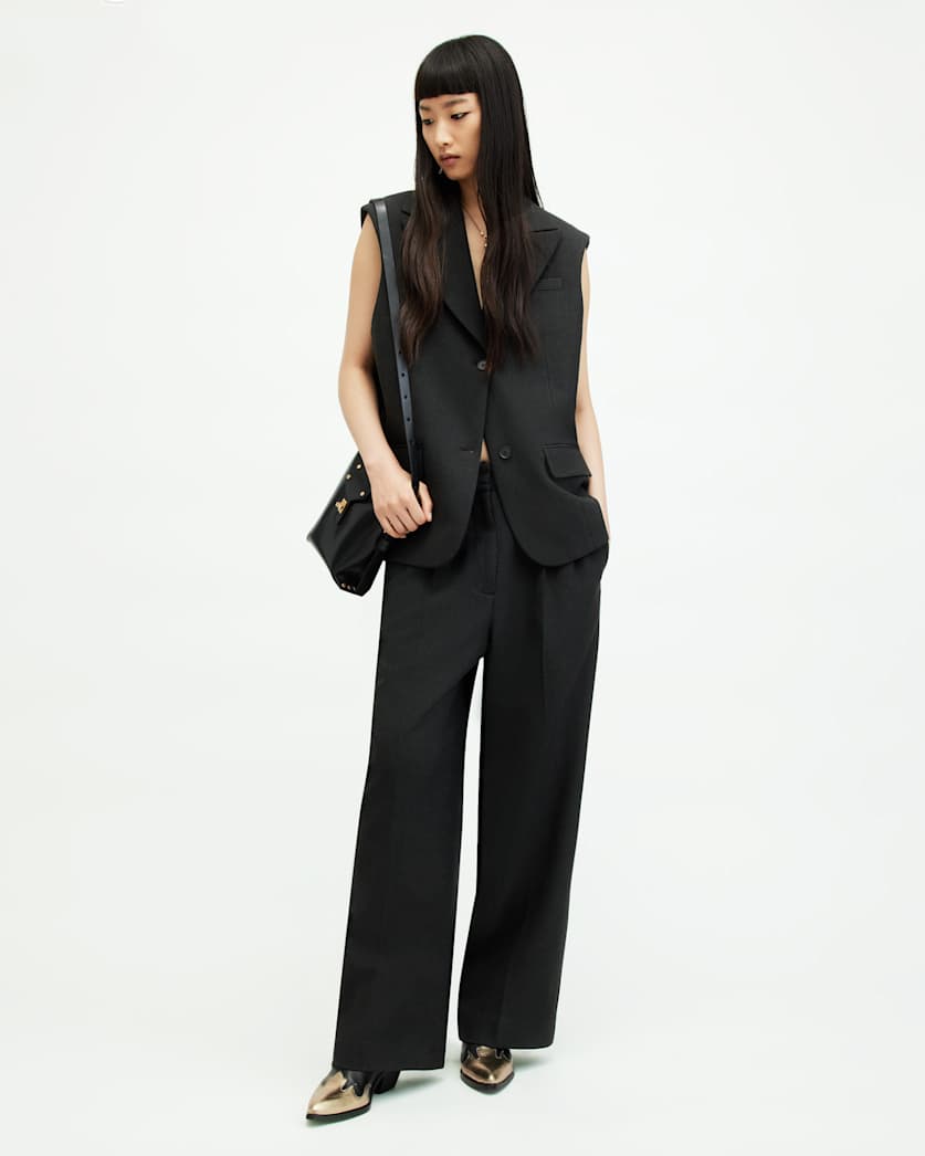 all saints Sammey Wide Leg Relaxed Fit Pants Charcoal Grey