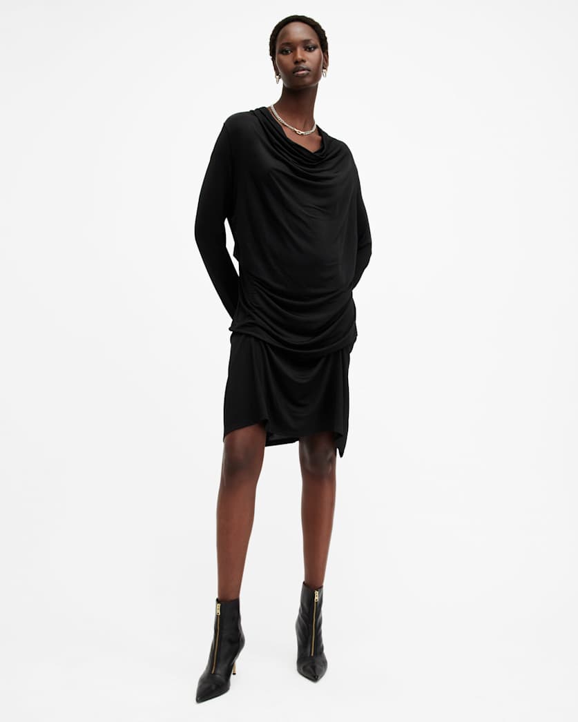 Amei Cowl Neck Draped Mini Dress