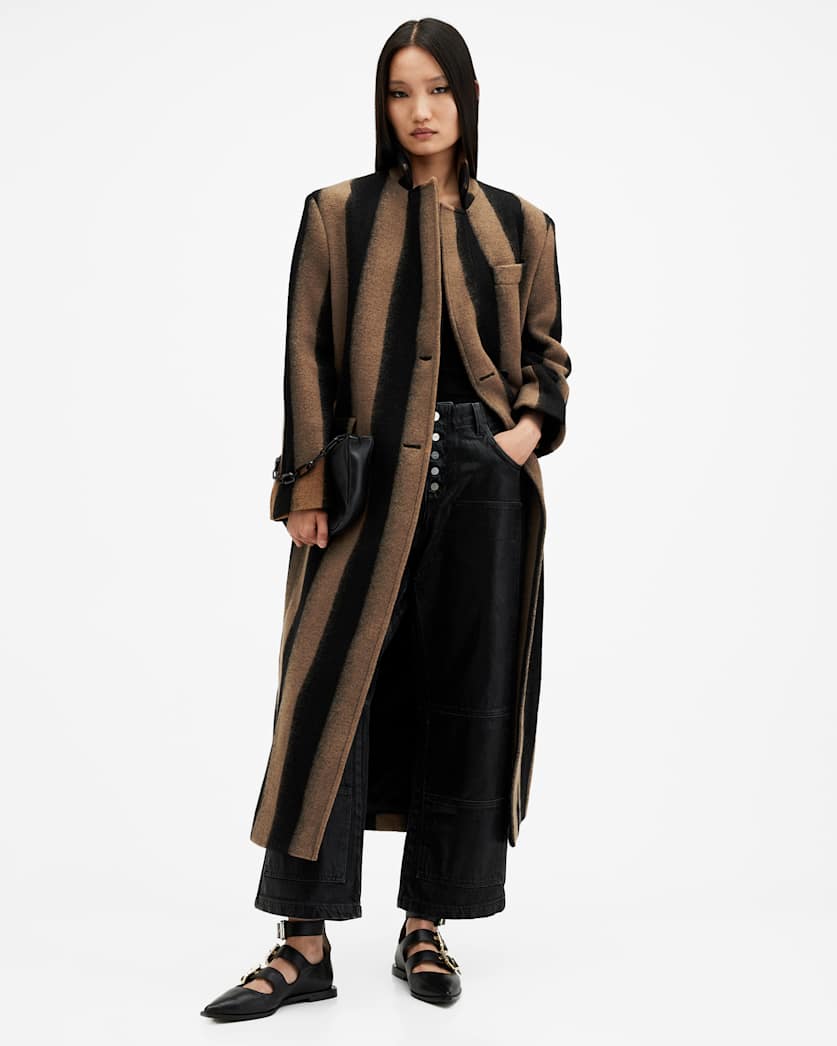 James Wool Blend Striped Maxi Coat