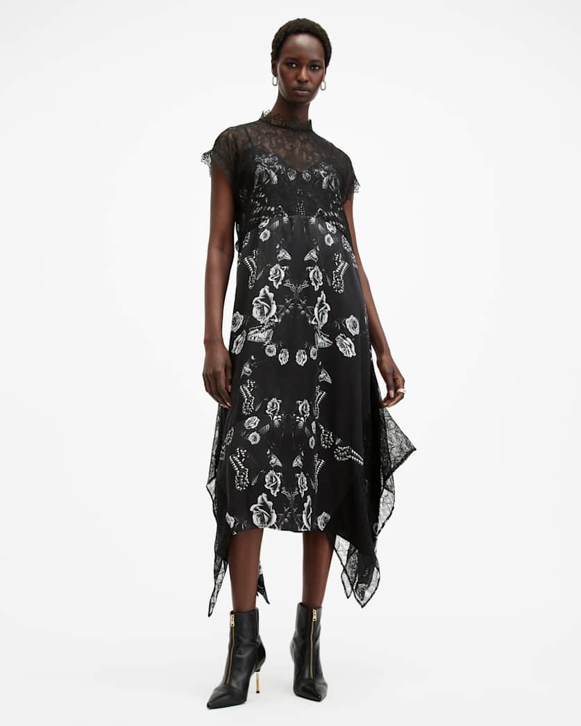 Gian Lace Trim Asymmetric Maxi Dress