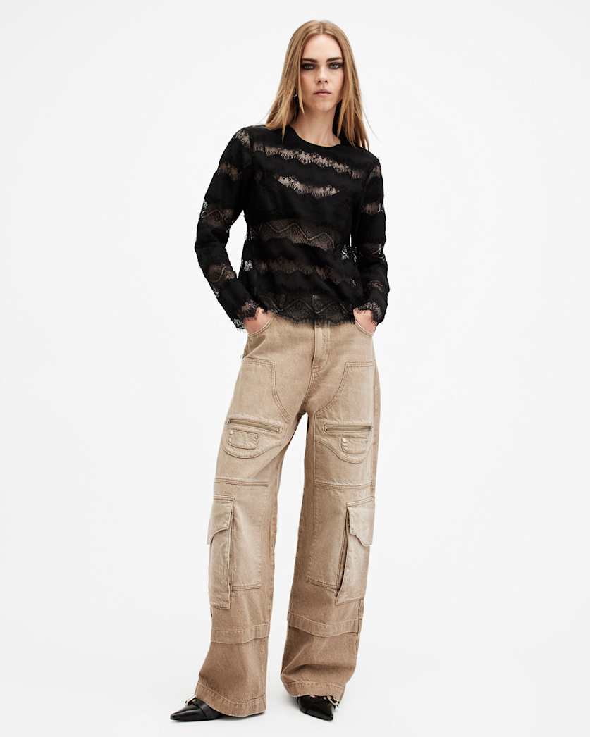 Tiff Lace Panelled Sheer Top