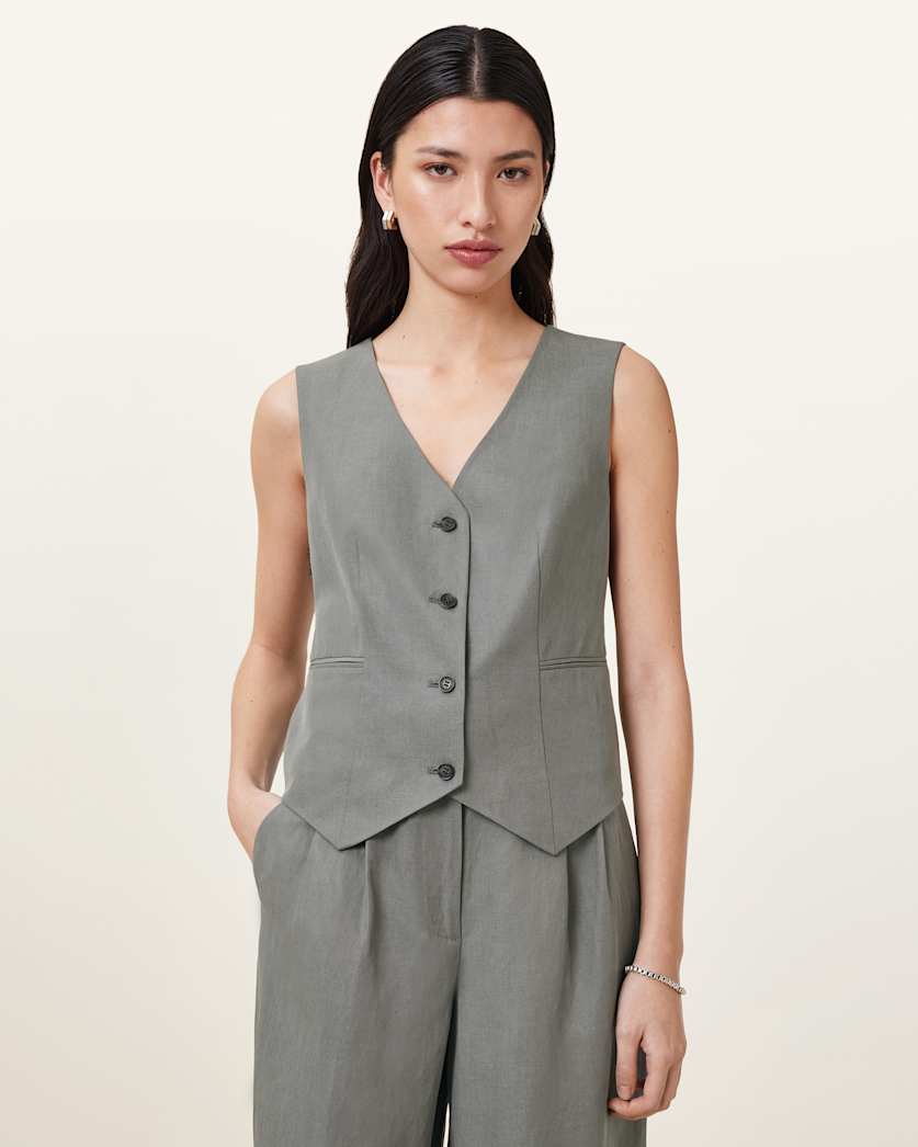 Averie Tencel Relaxed Fit Linen Blend Waistcoat