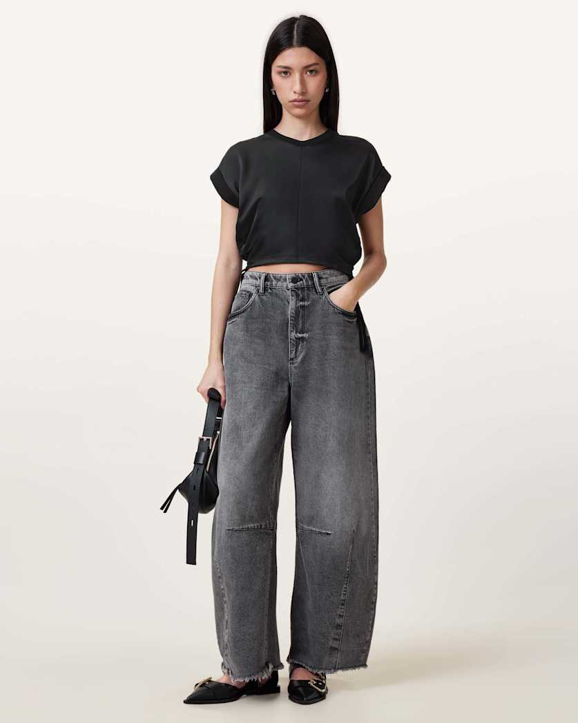 Mira Cropped Satin Drawcord T-Shirt