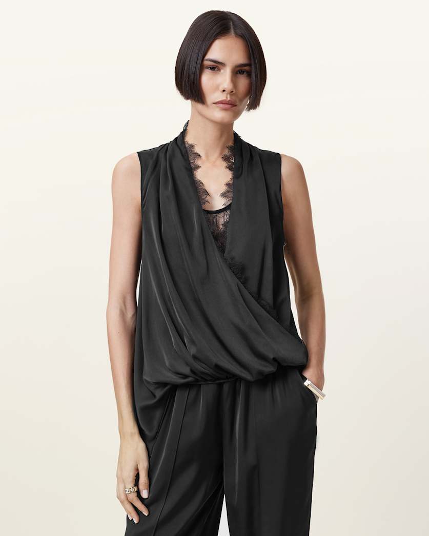 Abi Lace Trim Draped Top