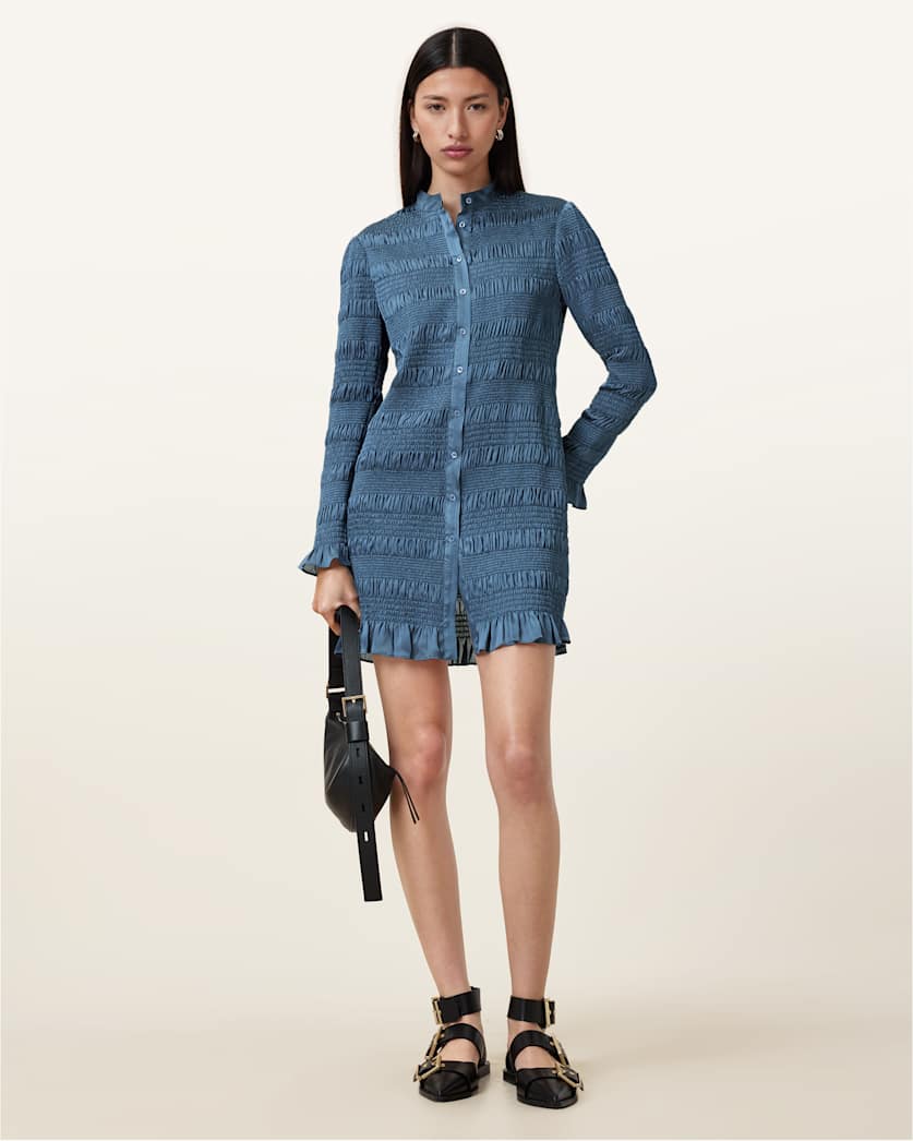 Meg Shirred Mini Shirt Dress