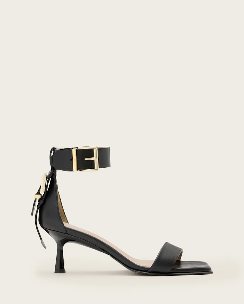 Noir Leather Heeled Sandals