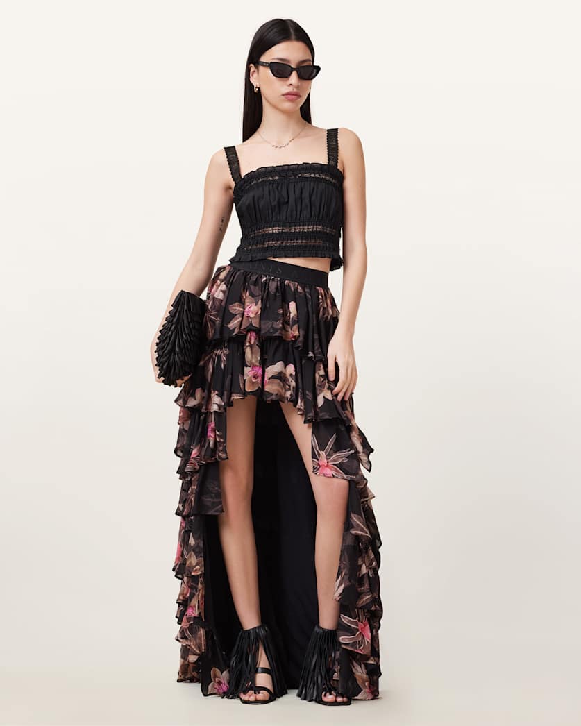 Cavarly Floral Print Maxi Skirt
