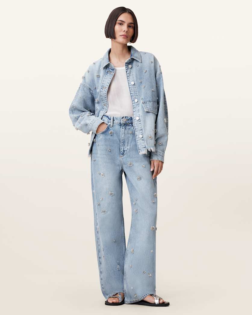 Blake Embellished Wide Leg Denim Jeans