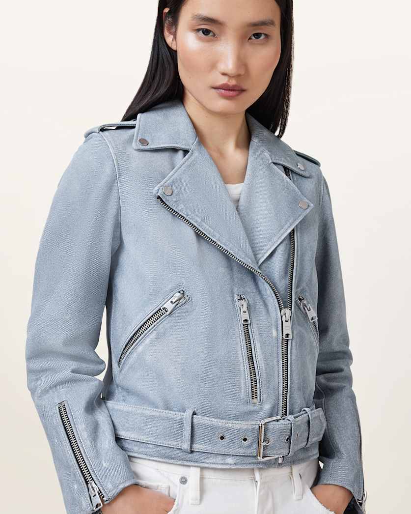 Balfern Denim-Effect Leather Biker Jacket