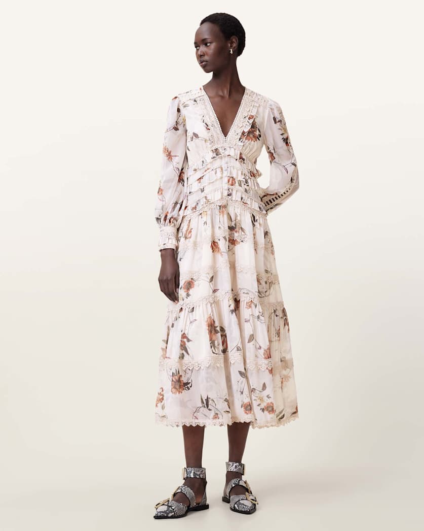 Zora Floral Ruffle Midi Dress