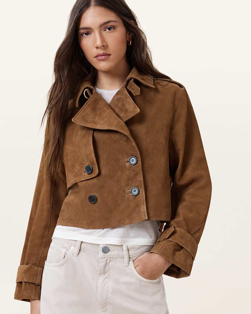Hendry Cropped Suede Trench Coat