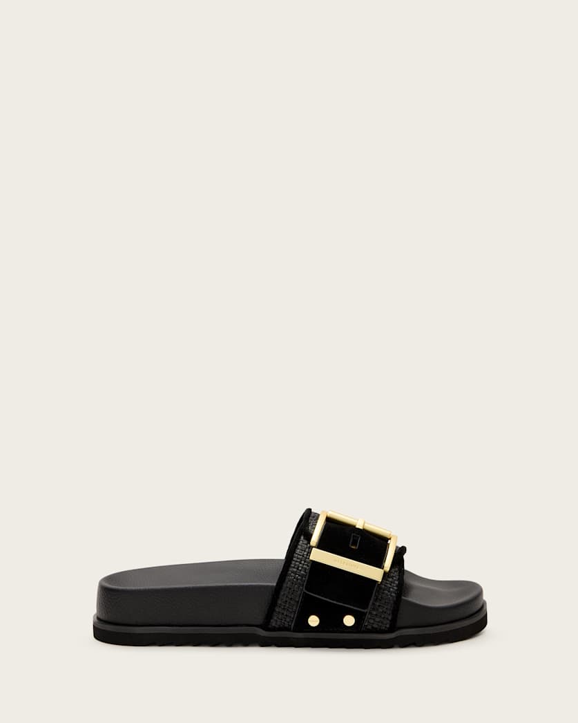 Ellie Raffia Buckle Leather Sliders