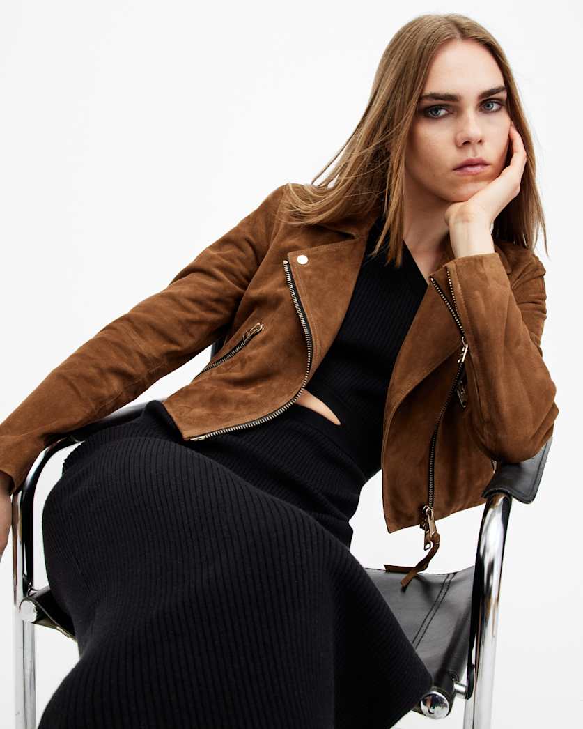 Dalby Slim Fit Cropped Suede Biker Jacket