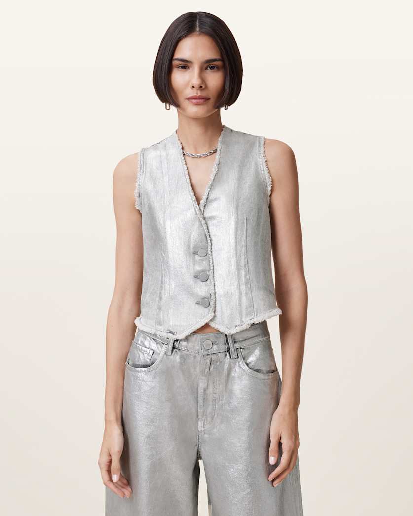 Andrea Metallic Silver Waistcoat