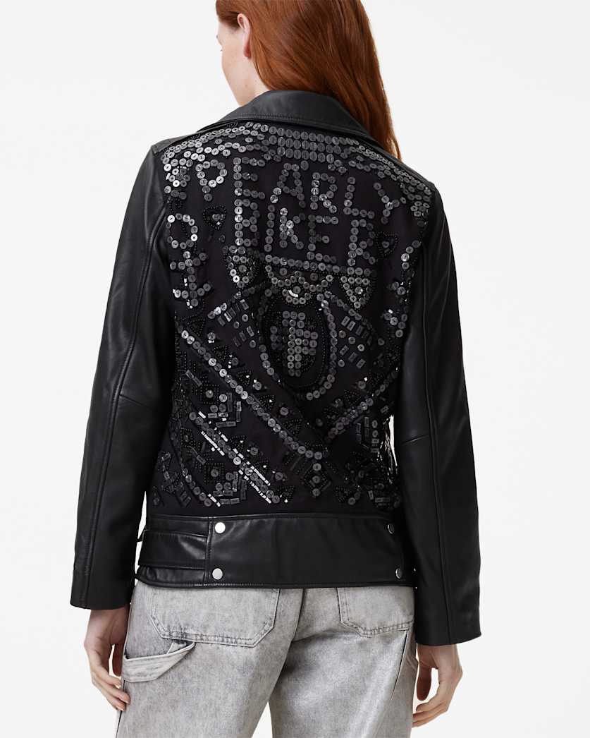 Billie Pearl Embellished Leather Biker Jacket