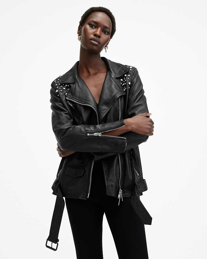 Billie Embellished Leather Biker Jacket
