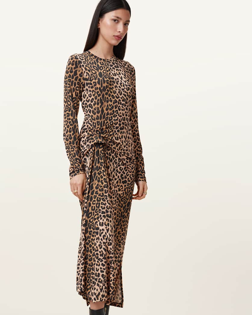 Rivi Draped Long Sleeve Midi Dress