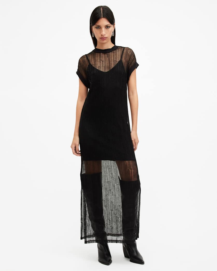 Giana Metallic Open Stitch Midi Dress