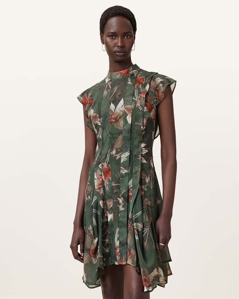 Fleur Printed Asymmetric Mini Dress