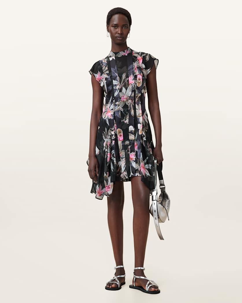 Fleur Printed Asymmetric Mini Dress