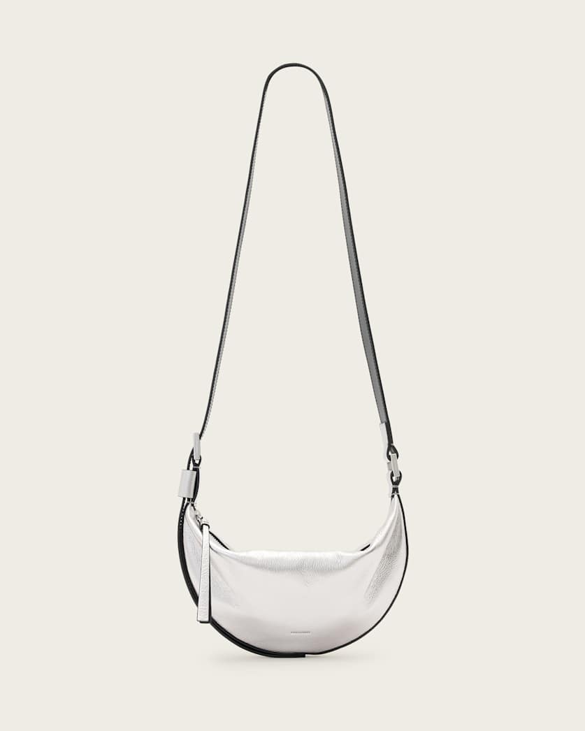 Half Moon Metallic Leather Crossbody Bag