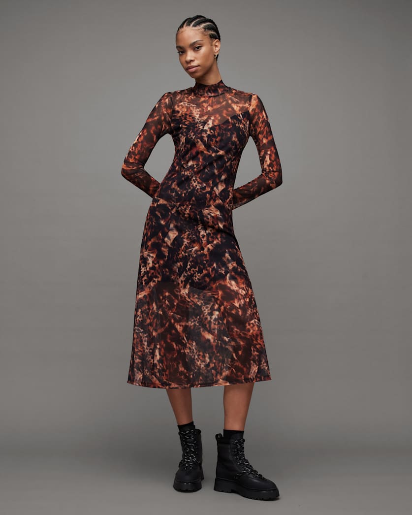 Hanna Funnel Neck Printed Midi Dress
