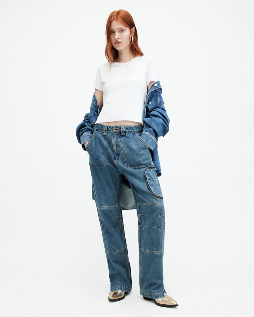 Florence Wide Leg Denim Cargo Trousers