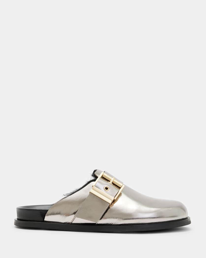 Venus Metallic Shearling Slip On Mules