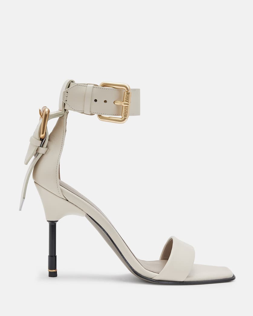 Noir Leather High Metal Heel Sandals