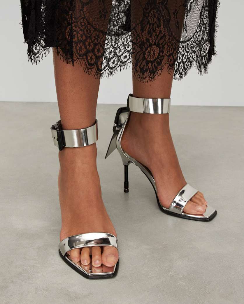 Noir Metallic Leather High Heel Sandals