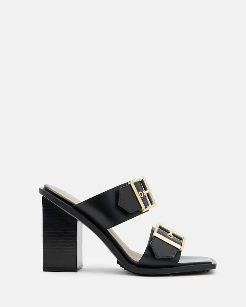 Camille Leather Buckle Strap Block Heels