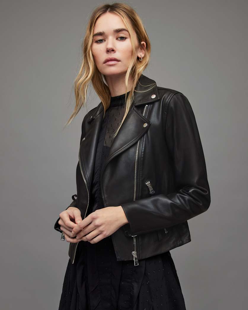 Dalby Slim Fit Leather Biker Jacket