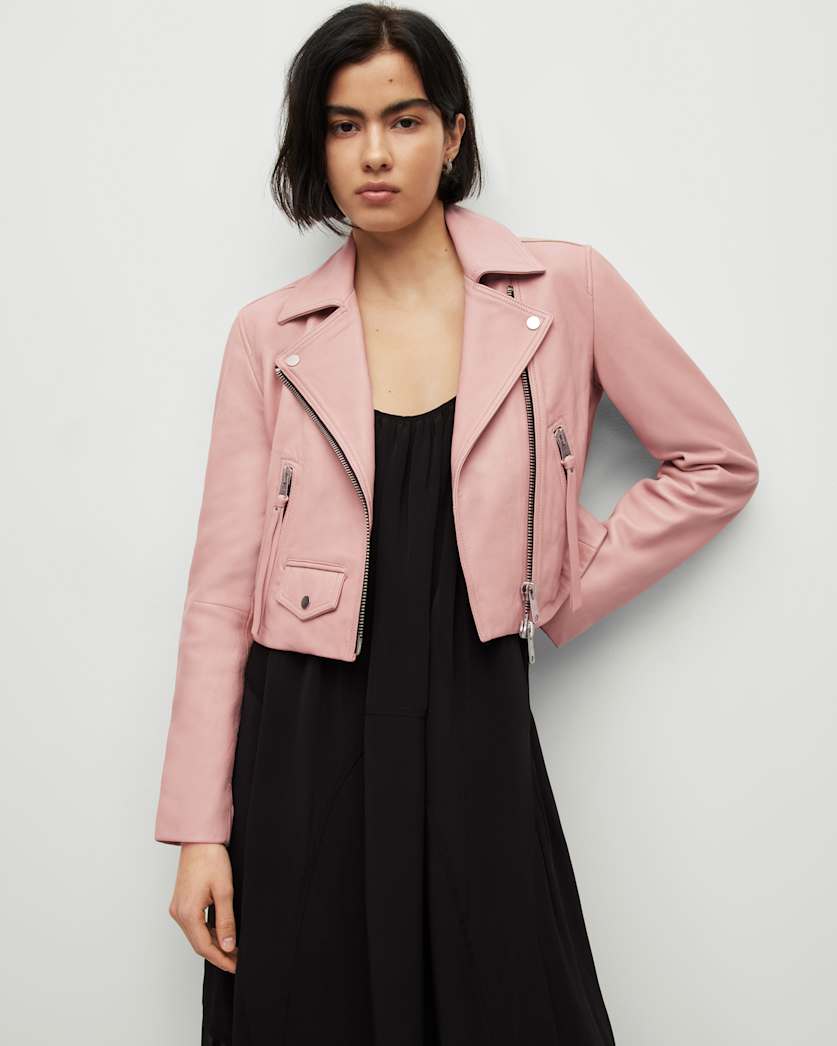 Elora Cropped Leather Biker Jacket