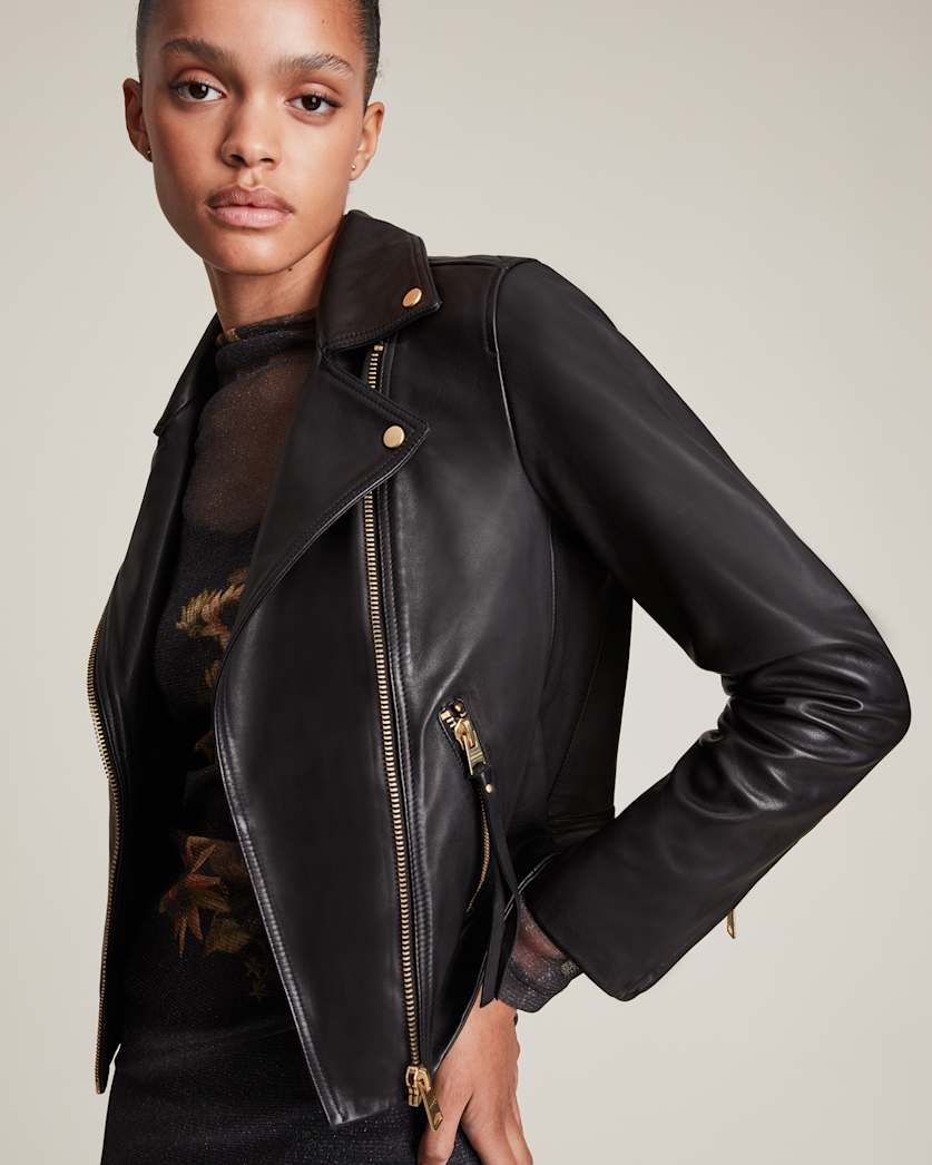 Dalby Slim Fit Gold Leather Biker Jacket
